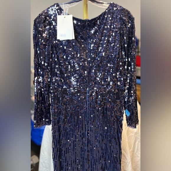 Mac Duggal 93660 Sequined Faux Wrap Long Sleeve Gown - Picture 7 of 12